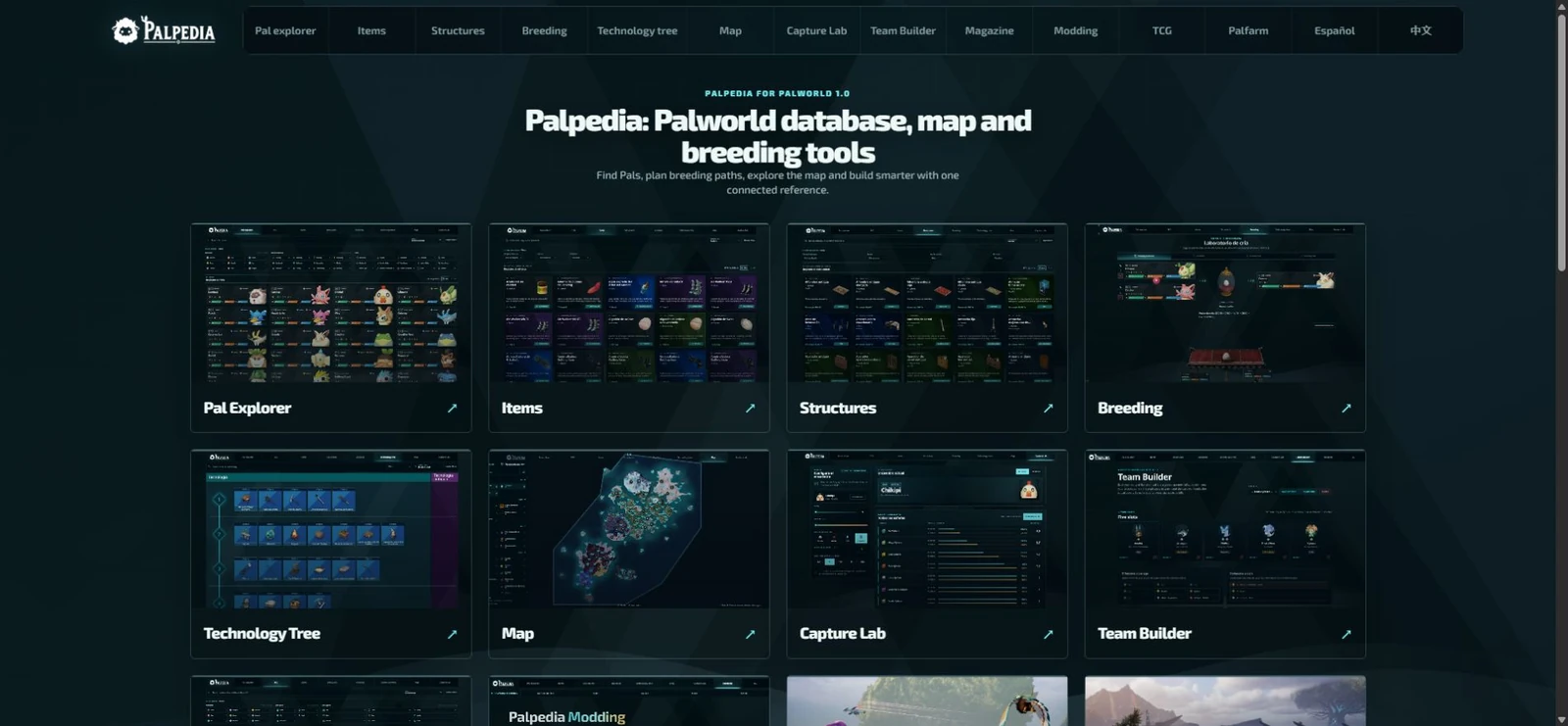 Portada de Palpedia con sus herramientas de Palworld