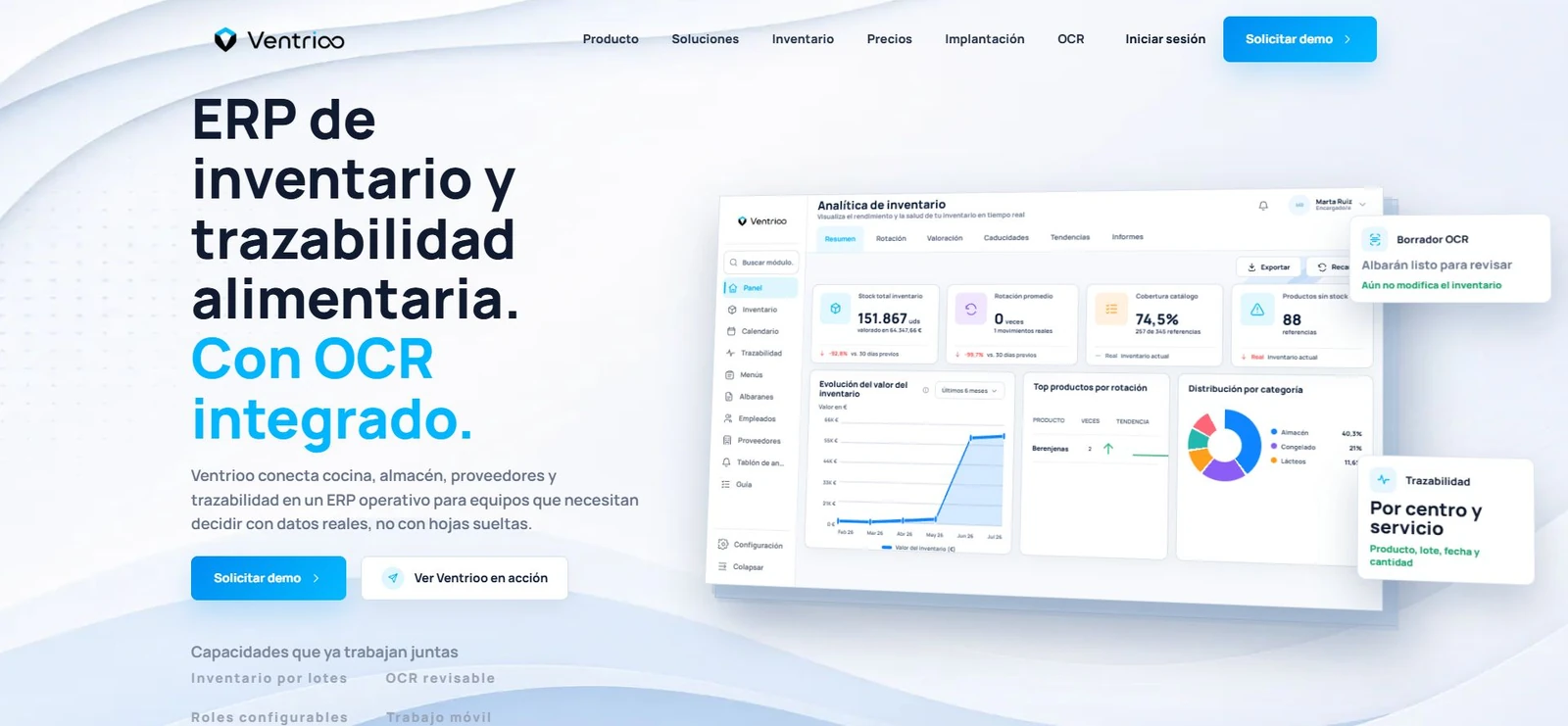 Interfaz pública de Ventrioo para inventario y trazabilidad